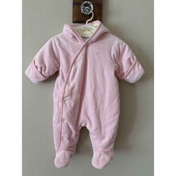 Ralph Lauren Infant Girls Size 6M Pink Fleece Bunting Soft Button Front - Picture 1 of 5